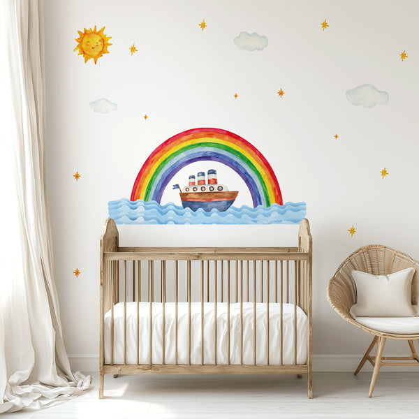 Watercolor Rainbow & Boat Wall Decal Set