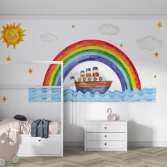 Watercolor Rainbow & Boat Wall Decal Set
