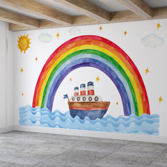 Watercolor Rainbow & Boat Wall Decal Set