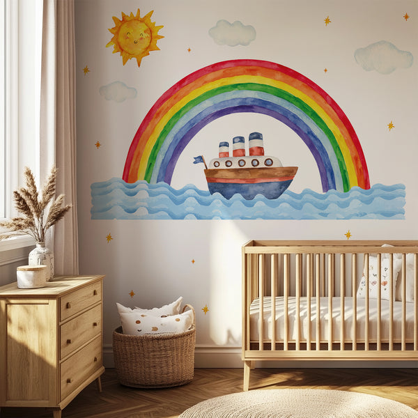 Watercolor Rainbow & Boat Wall Decal Set