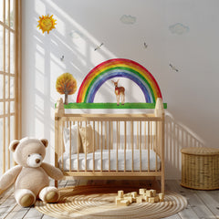 Rainbow & Deer Nursery Wall Decal – Sun, Clouds and Nature Theme | Kids Room Wall Sticker