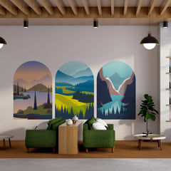 3 Of Set Wall Art, Blue Mountain Wall Decal, Wiev Wall Decal, Removable Wall Decal, Contemporary Sticker,