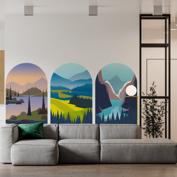 3 Of Set Wall Art, Blue Mountain Wall Decal, Wiev Wall Decal, Removable Wall Decal, Contemporary Sticker,