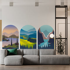 3 Of Set Wall Art, Blue Mountain Wall Decal, Wiev Wall Decal, Removable Wall Decal, Contemporary Sticker,