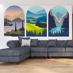 3 Of Set Wall Art, Blue Mountain Wall Decal, Wiev Wall Decal, Removable Wall Decal, Contemporary Sticker,
