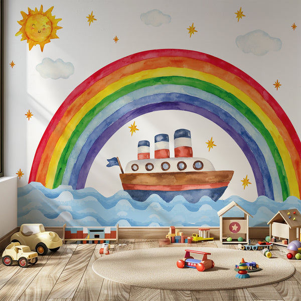 Watercolor Rainbow & Boat Wall Decal Set