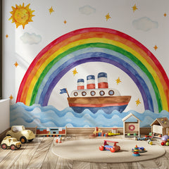 Watercolor Rainbow & Boat Wall Decal Set