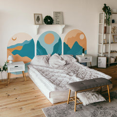 Abstract Blue & Terracotta Arch Wall Decal: Mountain Landscape Mural – Peel and Stick Wall Art | Single Arch or Full Set (3 Arches)