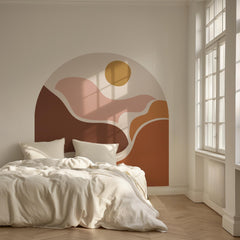 Abstract Boho Desert Sunset Arch Wall Decal – Warm Flowing Landscape Waves Mural