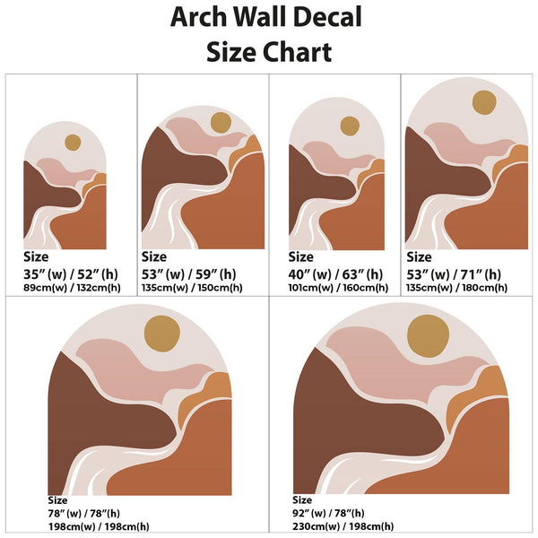 Abstract Boho Desert Sunset Arch Wall Decal – Warm Flowing Landscape Waves Mural