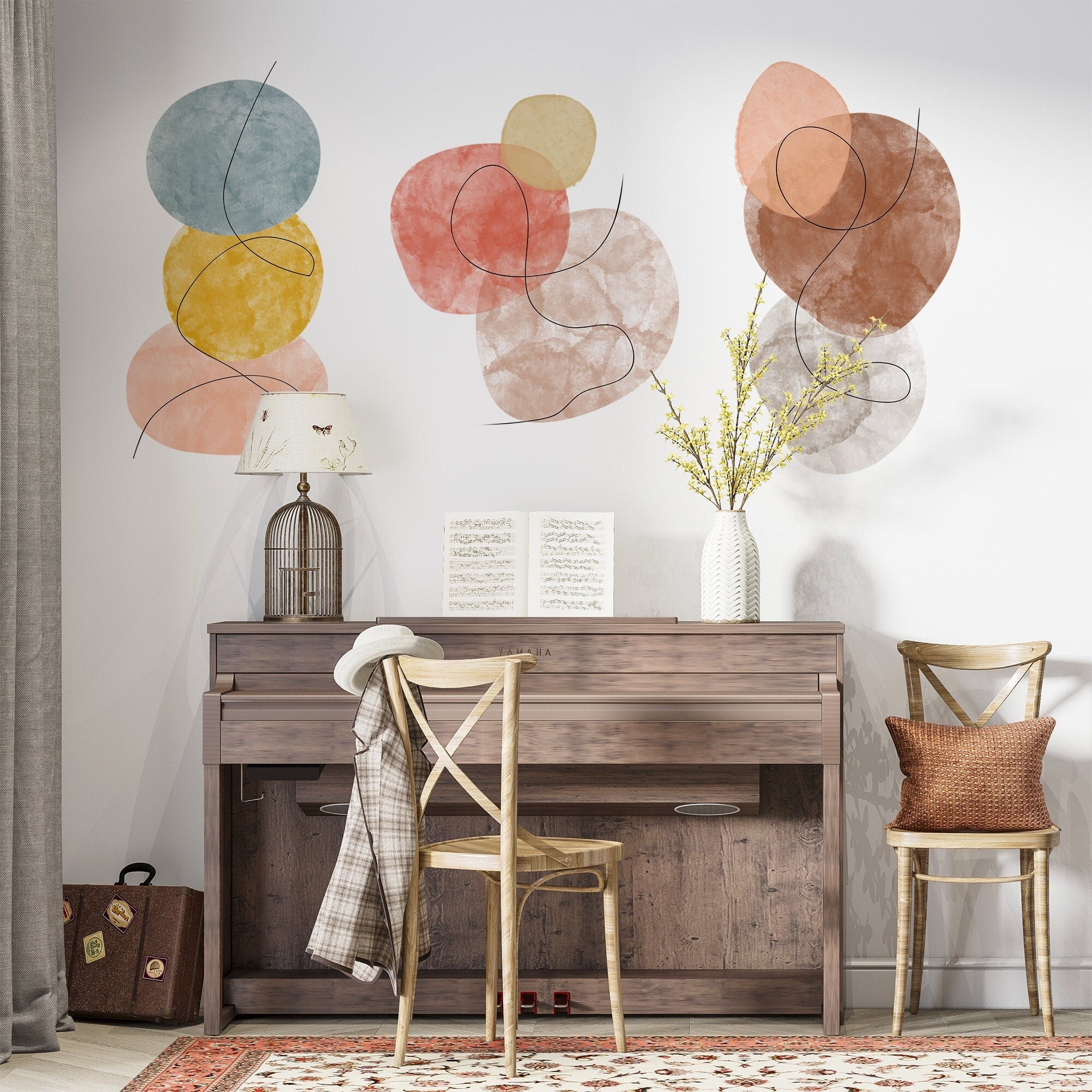 Abstract Line Art Wall Decal Set: Minimalist Peel and Stick Decor