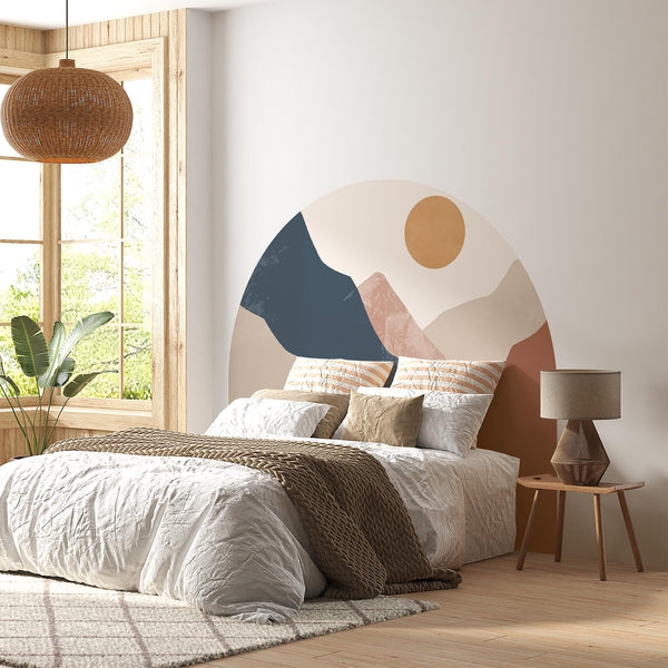 Abstract Mountain Sunset Arch Wall Decal – Neutral Earth Tone Landscape Mural