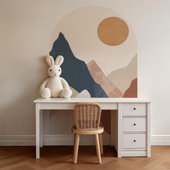 Abstract Mountain Sunset Arch Wall Decal – Neutral Earth Tone Landscape Mural