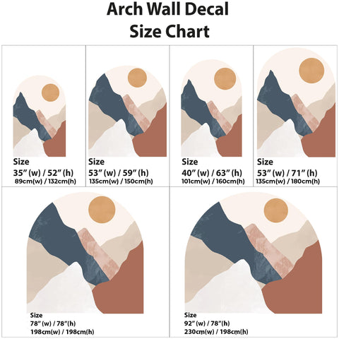 Abstract Mountain Sunset Arch Wall Decal – Neutral Earth Tone Landscape Mural