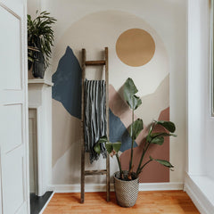 Abstract Mountain Sunset Arch Wall Decal – Neutral Earth Tone Landscape Mural