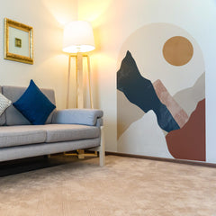 Abstract Mountain Sunset Arch Wall Decal – Neutral Earth Tone Landscape Mural