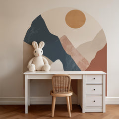Abstract Mountain Sunset Arch Wall Decal – Neutral Earth Tone Landscape Mural