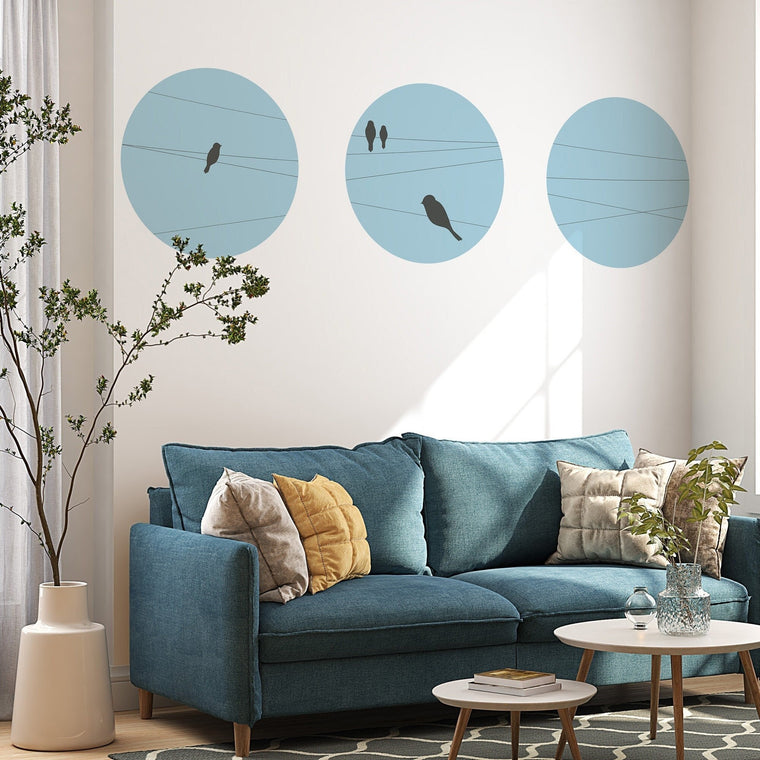 Bird Circle Wall Decal Set – Minimal Nature-Inspired Wall Stickers with Birds for Living Room, Nursery & Calm Interiors