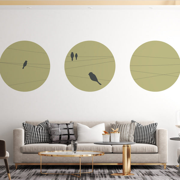 Birds On A Wire Wall Decal, Removable, Circle Wall Decal, Nursery Wall Decal, Geometric Wall Decal, Nursery Wall Decor, Kids Room Wall Decal