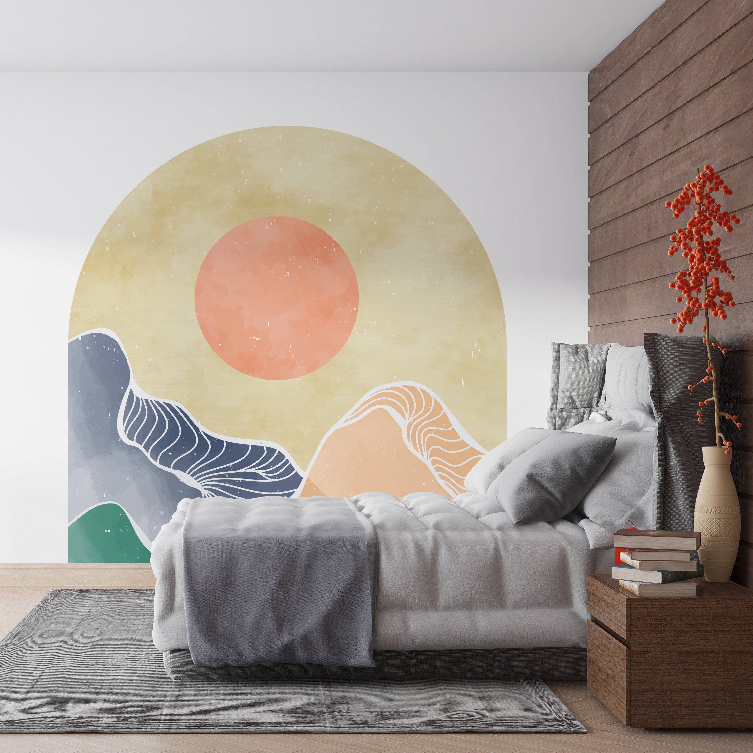 Boho Bed Arch Wall Decal: Abstract Color Block Wallpaper