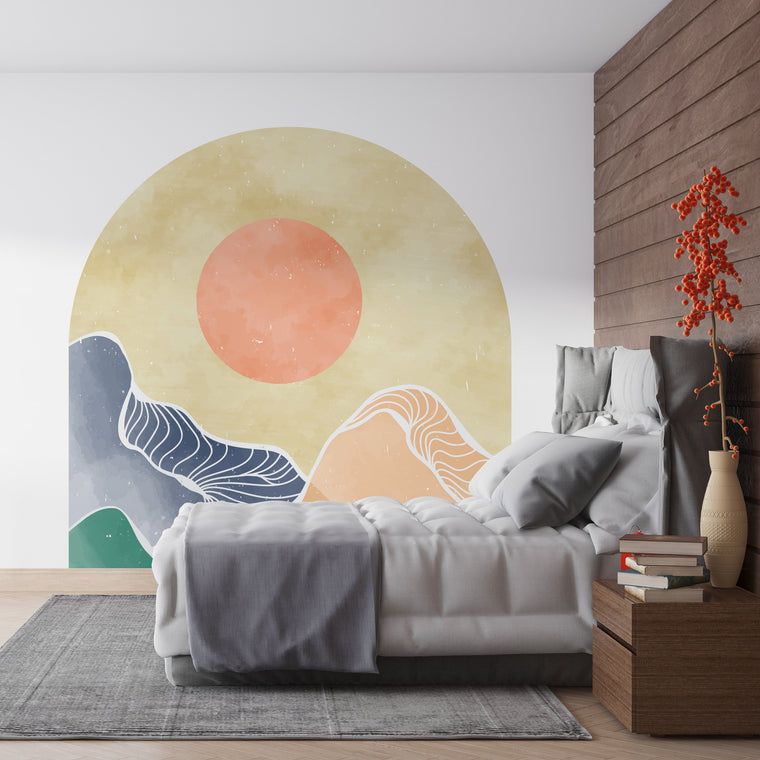 Quiet Sun Arch Wall Decal – Soft Abstract Wall Mural for Bedrooms, Calm Spaces & Reflective Interiors