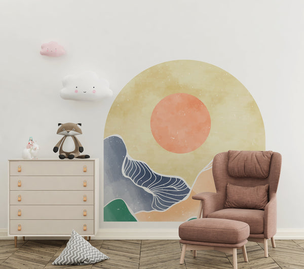 Boho Bed Arch Wall Decal: Abstract Color Block Wallpaper