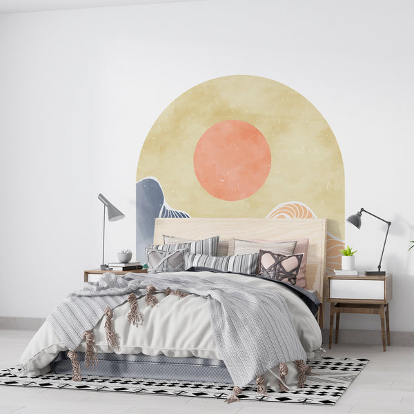 Boho Bed Arch Wall Decal: Abstract Color Block Wallpaper
