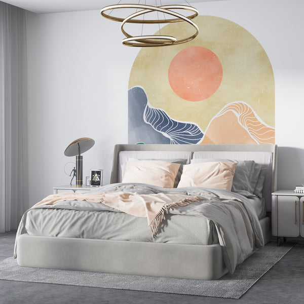 Boho Bed Arch Wall Decal: Abstract Color Block Wallpaper