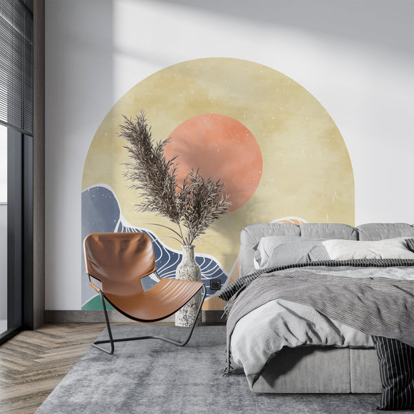 Boho Bed Arch Wall Decal: Abstract Color Block Wallpaper