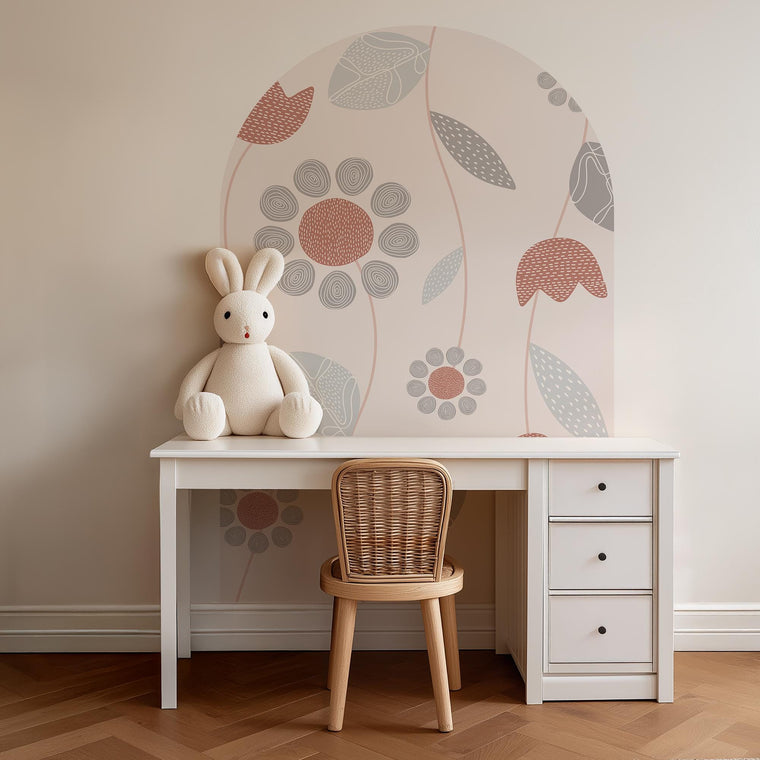 Soft Floral Arch Wall Decal – Gentle Botanical Wall Mural for Nursery, Kids Room & Calm Interiors
