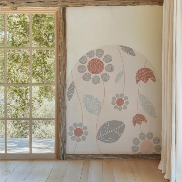 Boho Floral Arch Wall Decal: Pastel Nursery Decor