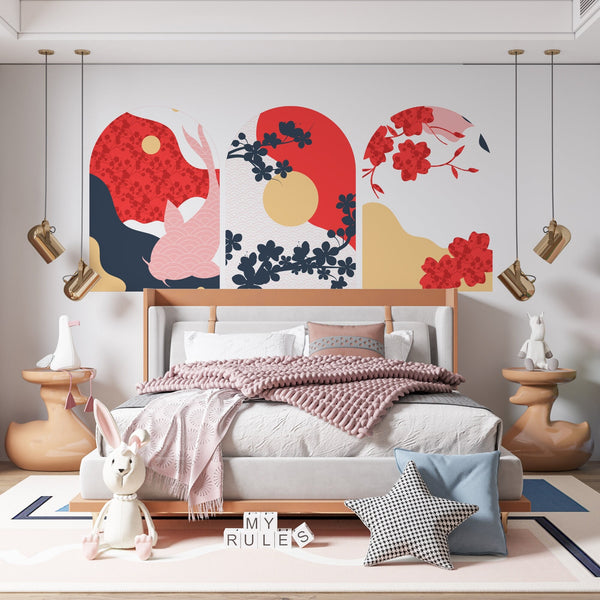 Boho Floral Wall Decals: Set of 3 Removable Wallpaper