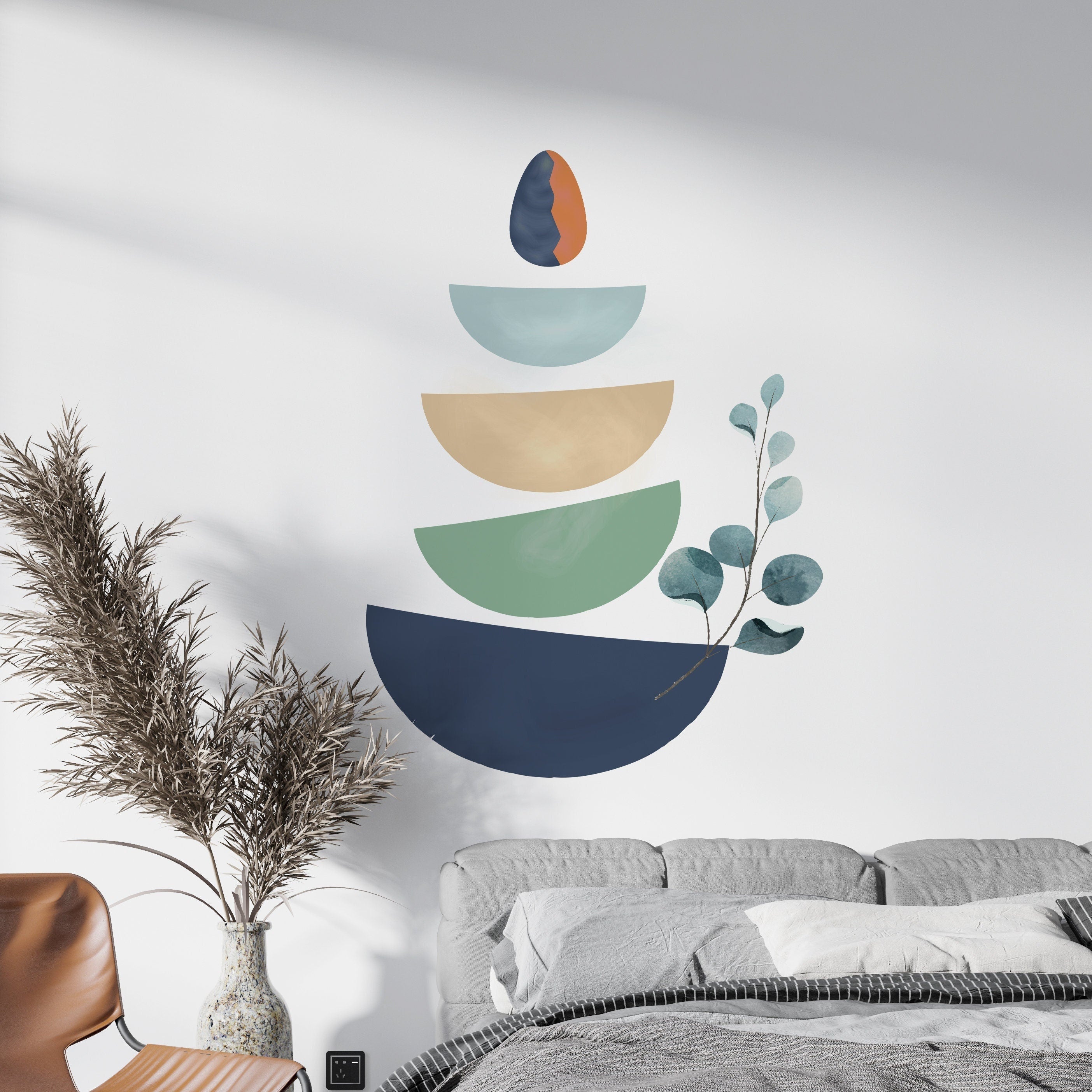 Boho Geometric Wall Decal: Modern Living Room Decor