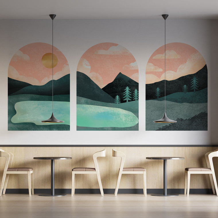 Boho Lake Wall Decal Set: Mid-Century Modern Terracotta Stickers