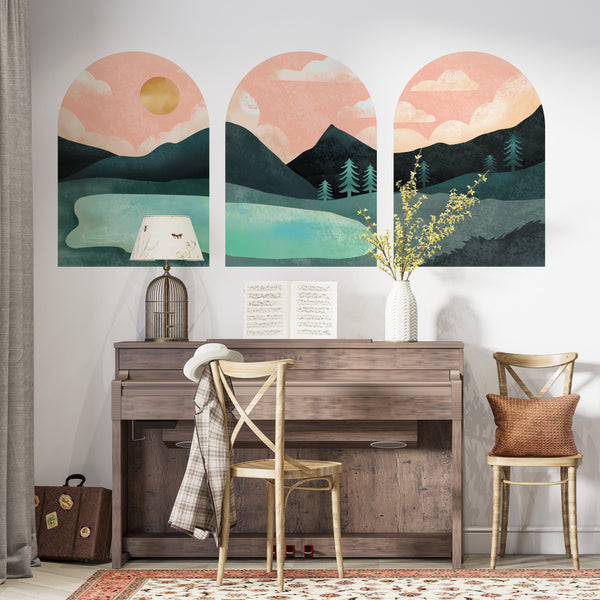 Boho Lake Wall Decal Set: Mid-Century Modern Terracotta Stickers