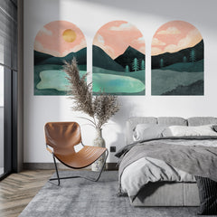 Boho Lake Wall Decal Set: Mid-Century Modern Terracotta Stickers