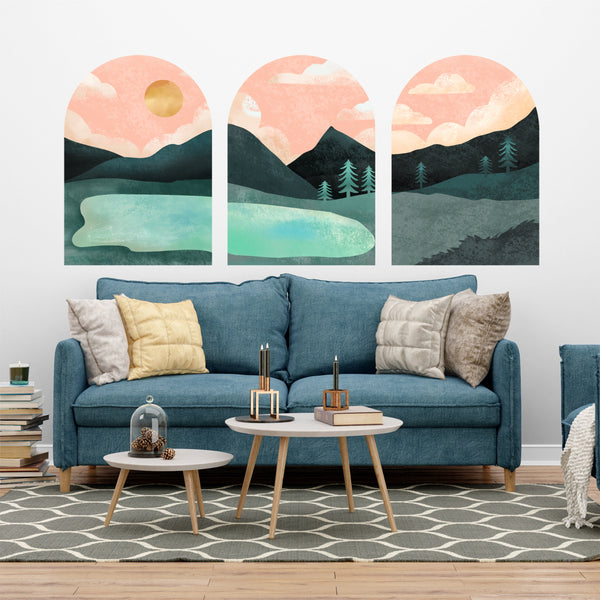 Boho Lake Wall Decal Set: Mid-Century Modern Terracotta Stickers