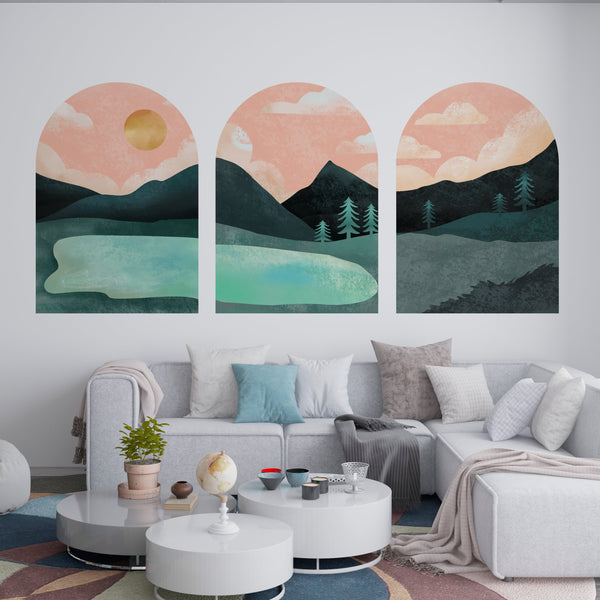 Boho Lake Wall Decal Set: Mid-Century Modern Terracotta Stickers