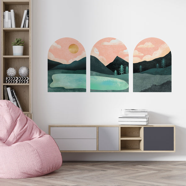 Boho Lake Wall Decal Set: Mid-Century Modern Terracotta Stickers