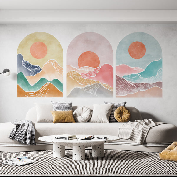 Boho Mountain Landscape Wall Decal: Abstract Arch Decor