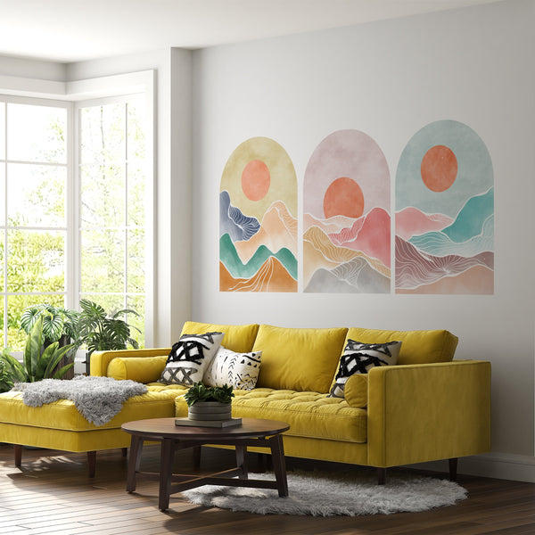 Boho Mountain Landscape Wall Decal: Abstract Arch Decor
