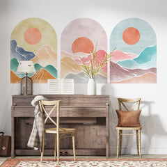 Boho Mountain Landscape Wall Decal: Abstract Arch Decor