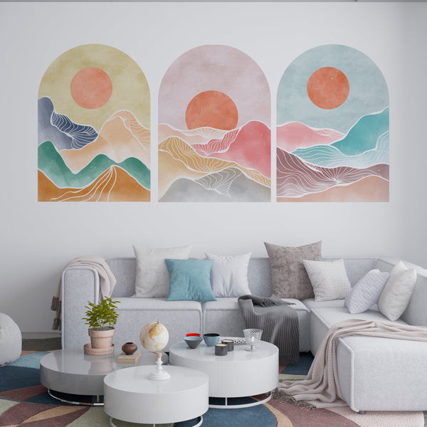 Boho Mountain Landscape Wall Decal: Abstract Arch Decor