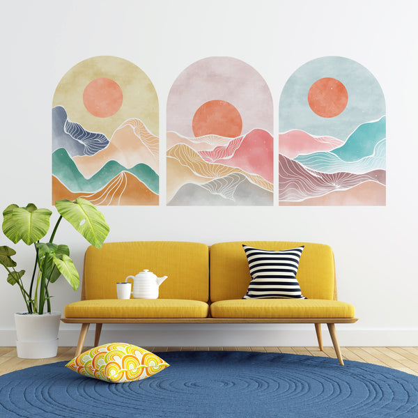 Boho Mountain Landscape Wall Decal: Abstract Arch Decor