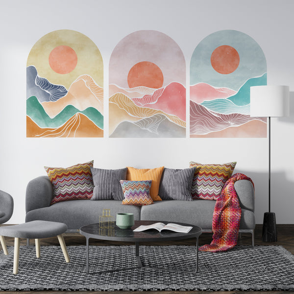 Boho Mountain Landscape Wall Decal: Abstract Arch Decor