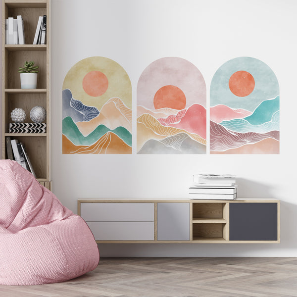 Boho Mountain Landscape Wall Decal: Abstract Arch Decor