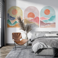 Boho Mountain Landscape Wall Decal: Abstract Arch Decor