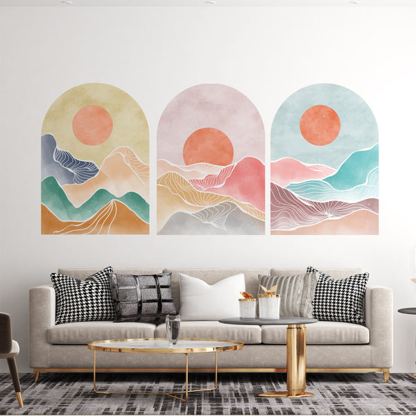 Boho Mountain Landscape Wall Decal: Abstract Arch Decor