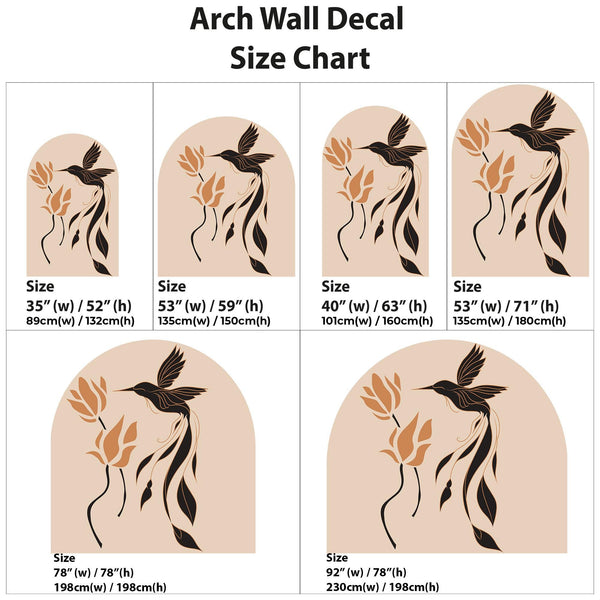 Boho Natural Hummingbird & Flower Arch Wall Decal - Abstract Botanical Bird Wall Mural