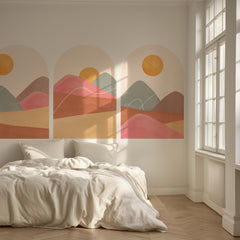 Boho Sunset Arch Wall Decal Set – Terracotta Landscape Peel and Stick Mural for Bedroom or Nursery